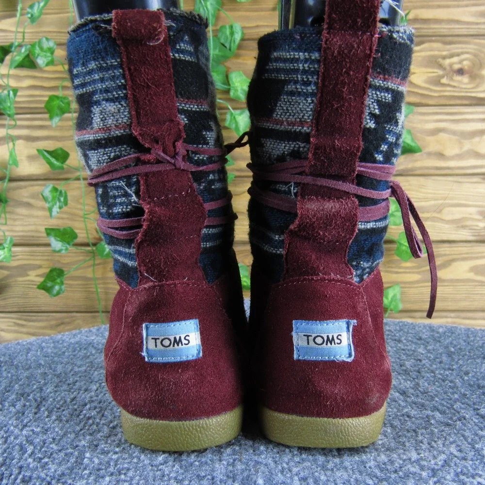 Toms Burgundy Suede Knit Trim‎ Ankle Boots Women Size 6 Comfortable Casual
